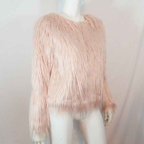 NWT Light pink faux fur jacket shaggy coat L - Picture 3 of 7